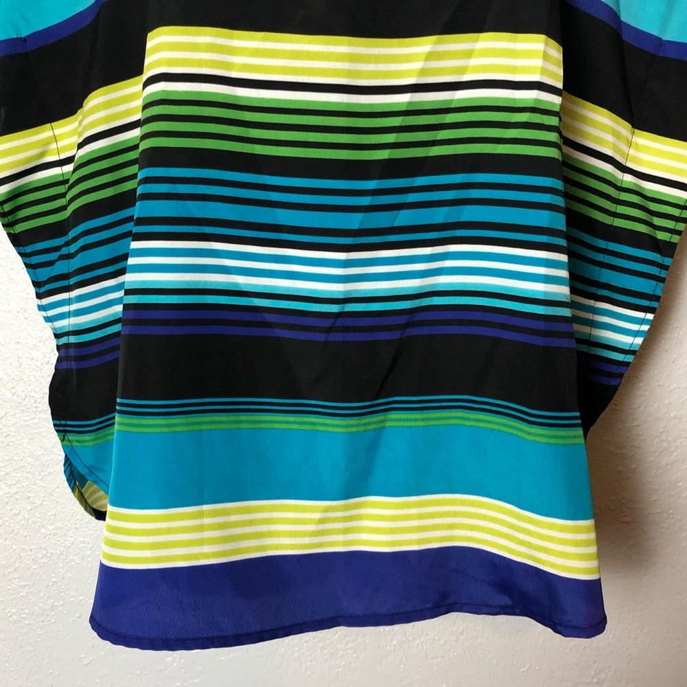 COMO Black batwing shirt blouse blue striped Sz M - Picture 4 of 10